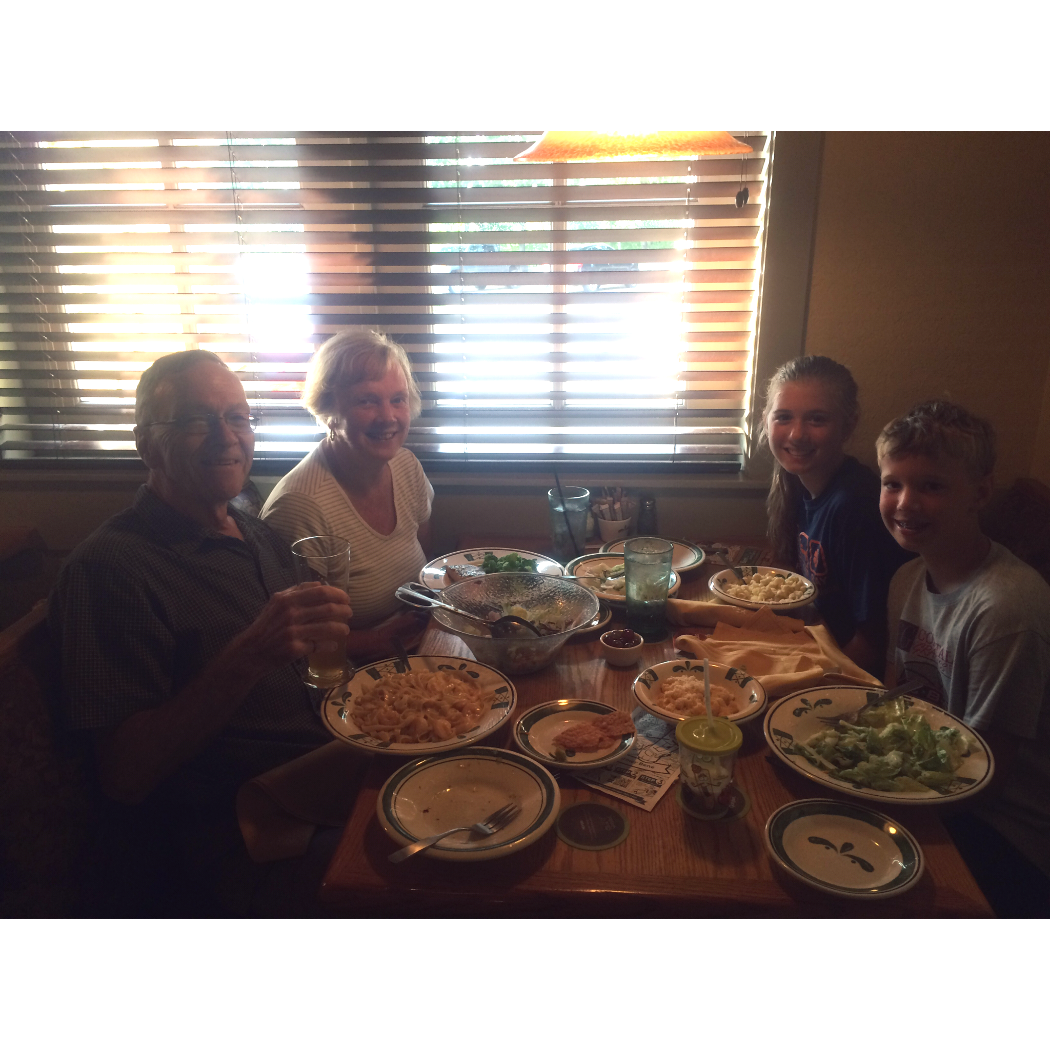 2015 09 03 Dick, Sue, Sarah, Colin at Augusta Olive Garden